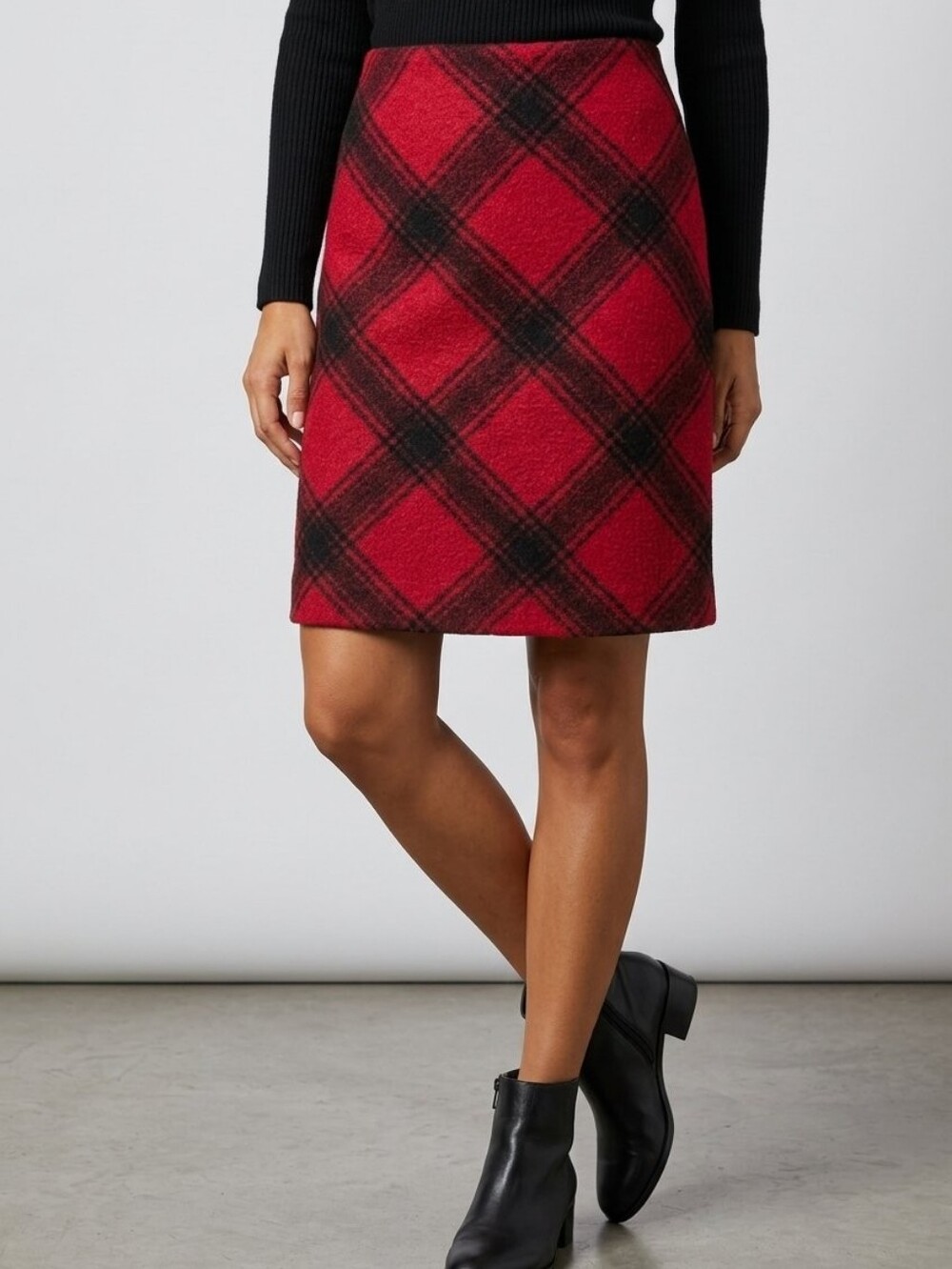 Talbots Red and Black Plaid Pencil Skirt